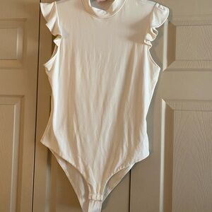 Pink Lily White Ruffled Bodysuit